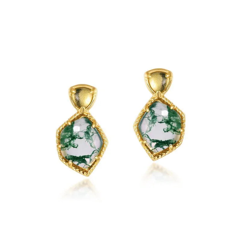 New Style Geometric Moss Agate Earrings — side profile and band detail 4