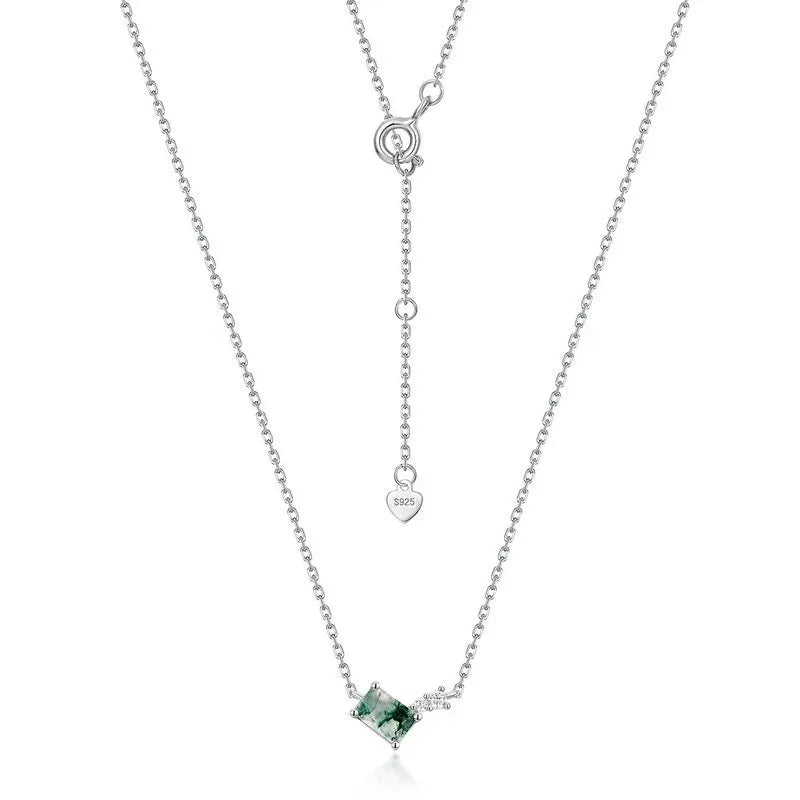 Rhombus Moss Agate Station Necklace with Side Accents — layered-necklace styling image