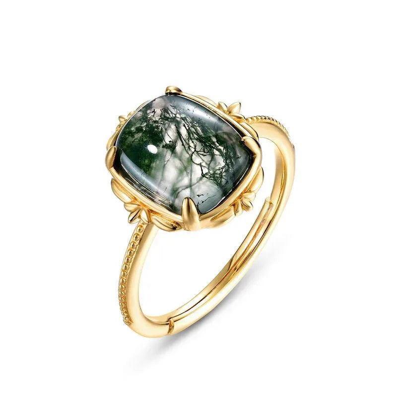 Rectangular Moss Agate Vine Frame Open Ring — alternate isolated view