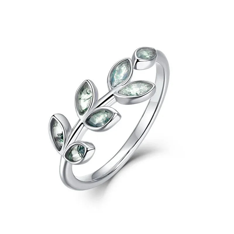 Moss Agate Leaf Vine Bypass Ring — alternate isolated view