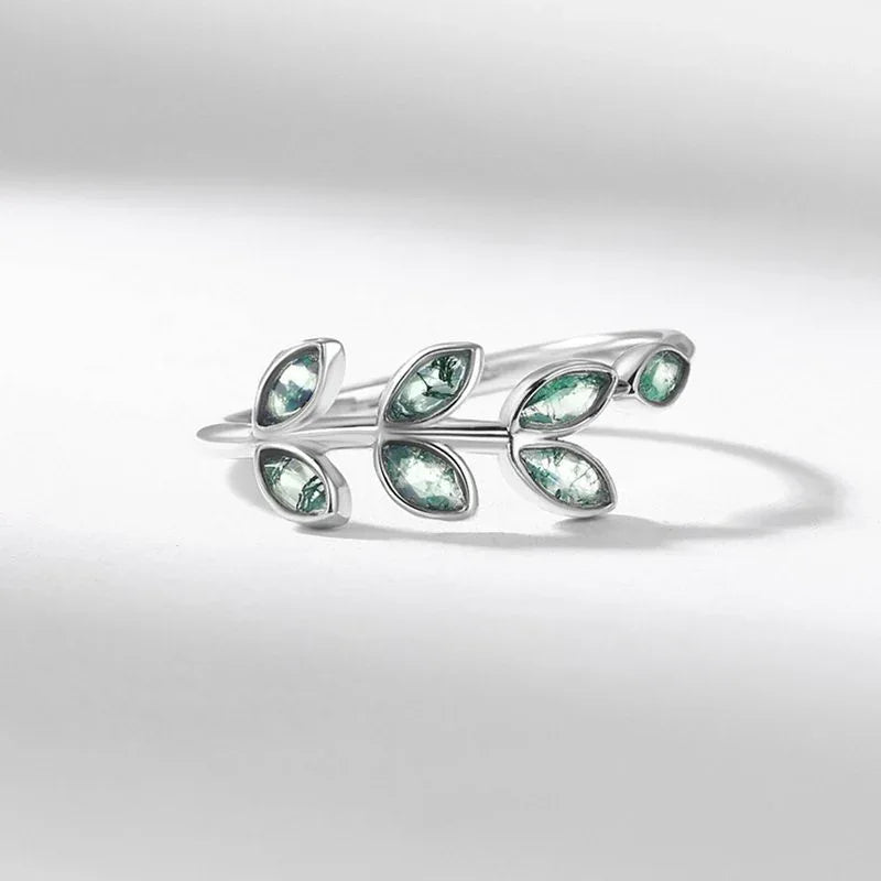 Moss Agate Leaf Vine Bypass Ring — side profile