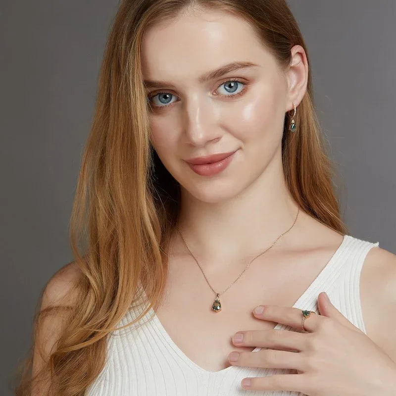 New Style Moss Agate Earrings — front setting detail 3
