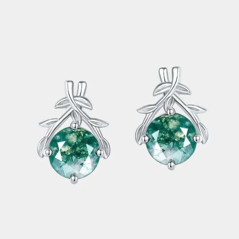 New Style Olive Branch Moss Agate Earrings — front product view on a light background