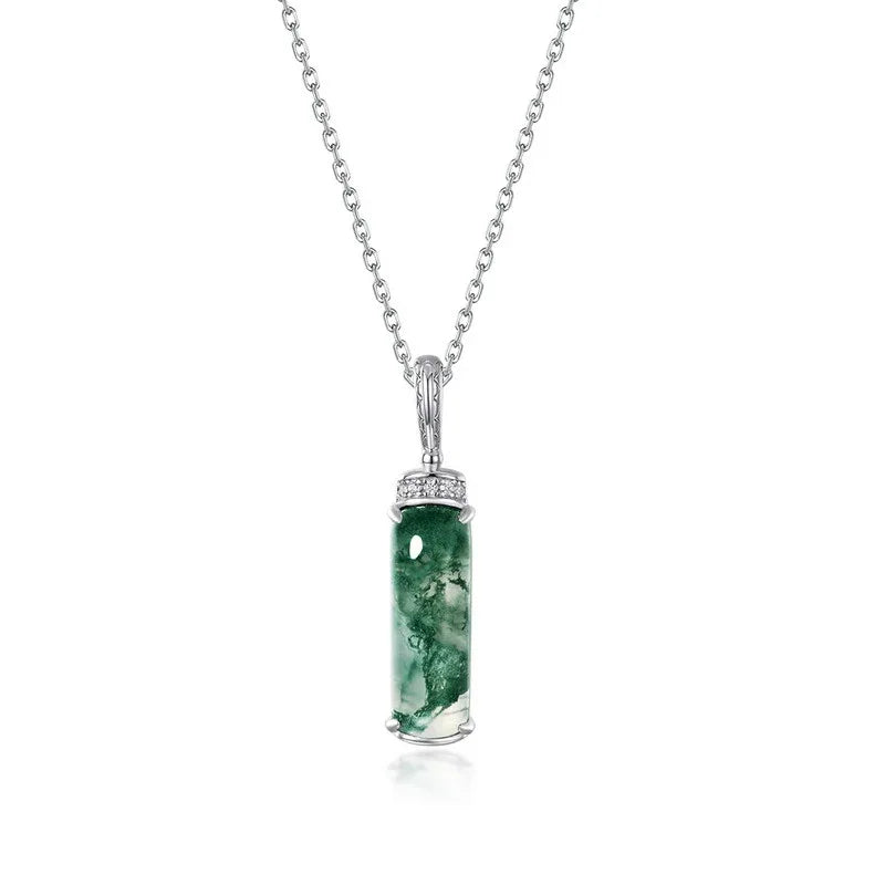 Moss Agate Perfume Bottle Pendant Necklace — alternate full necklace view