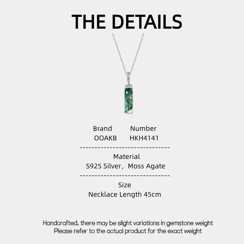 Moss Agate Perfume Bottle Pendant Necklace — product specification card