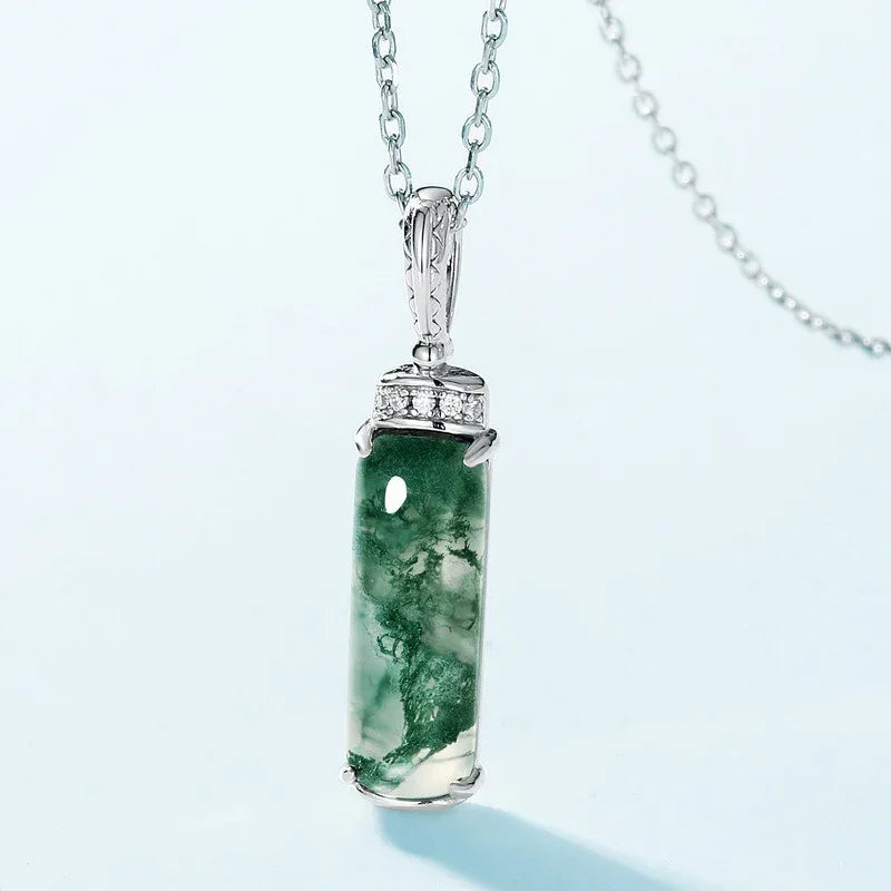 Moss Agate Perfume Bottle Pendant Necklace — perfume-bottle pendant close-up