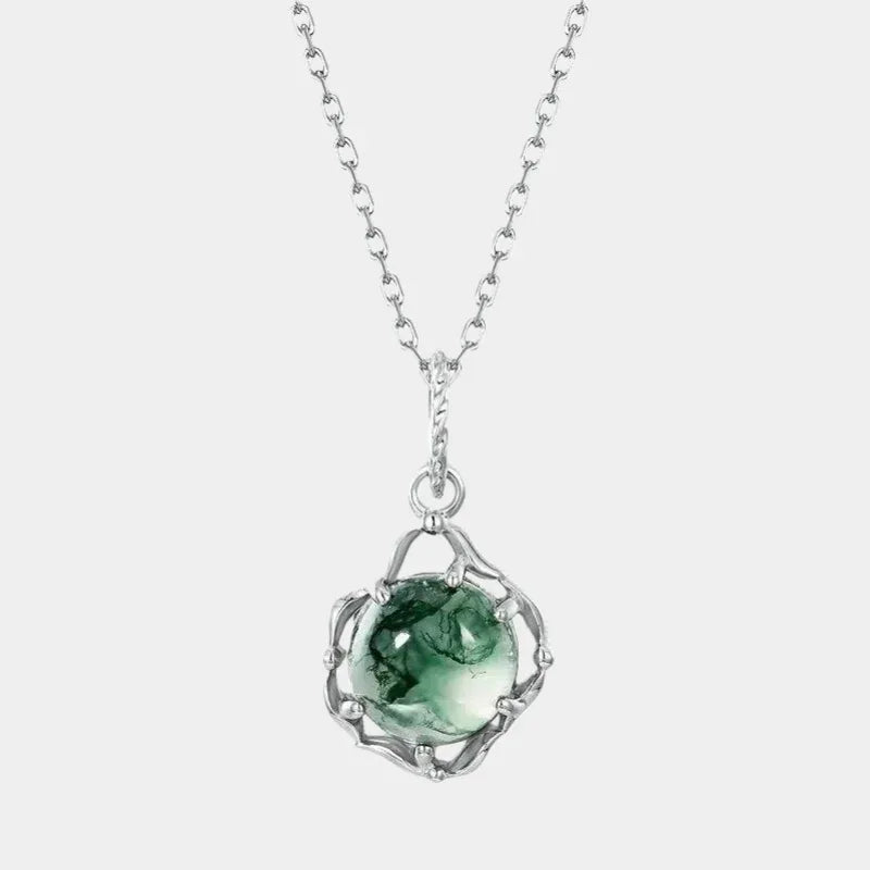 New Style Retro Elegant Moss Agate Pendant — full necklace view on a light background