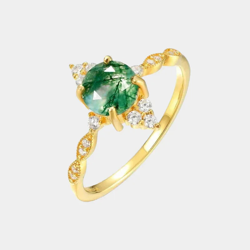 New Style Retro Moss Agate Ring — front product view on a light background