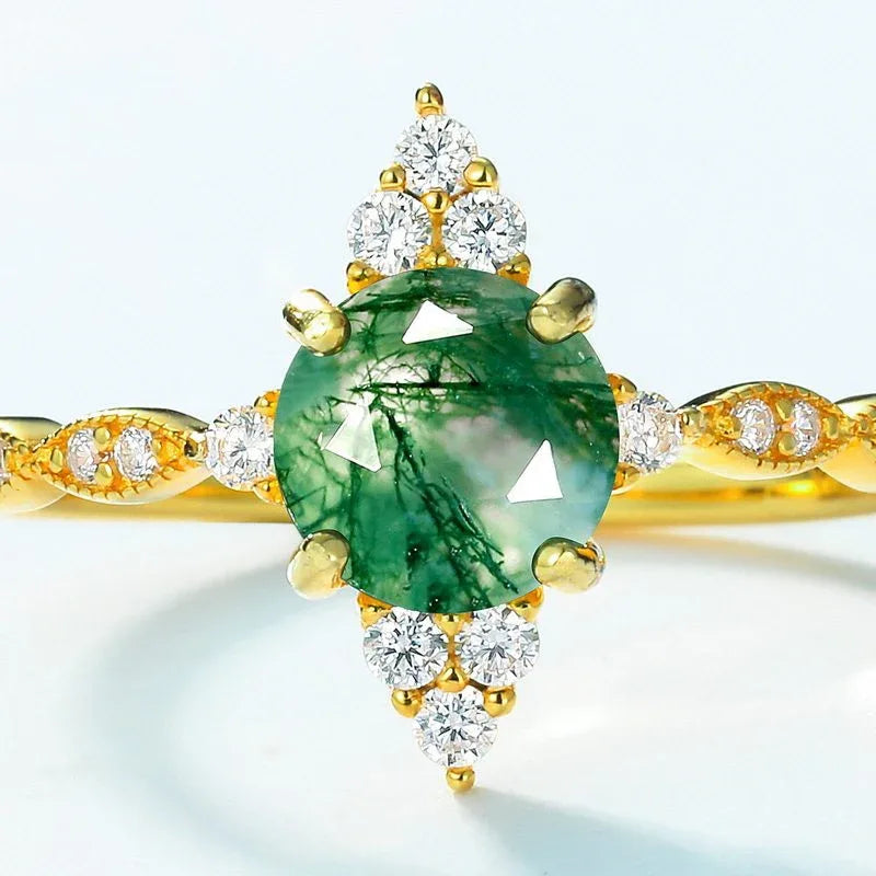 New Style Retro Moss Agate Ring — front setting detail 3