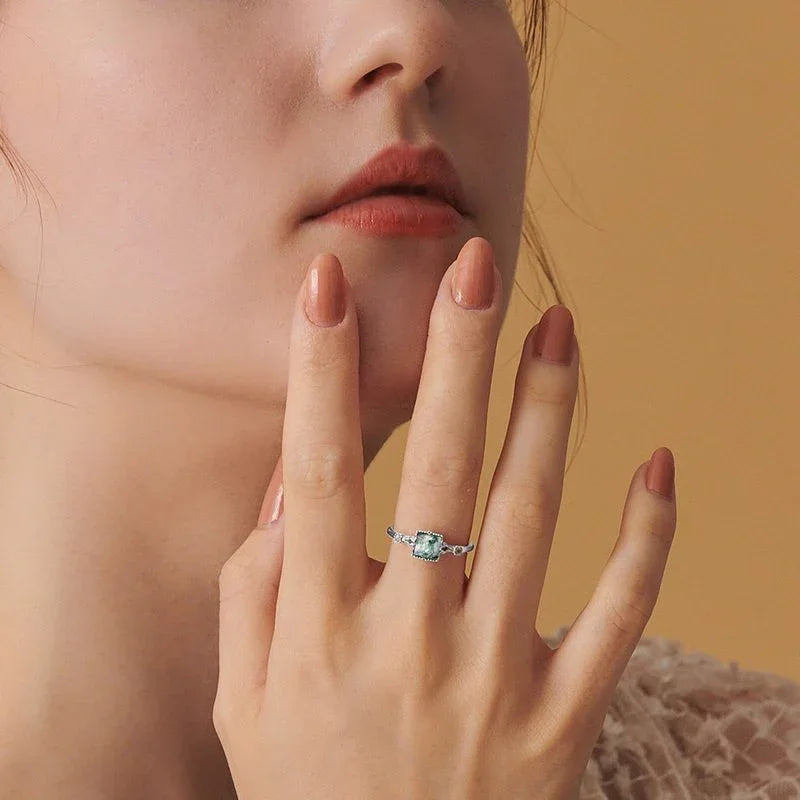 Square Moss Agate Knot Band Open Ring — ring worn on the hand