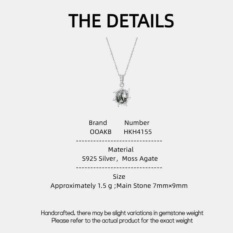 Oval Moss Agate Sunflower Halo Pendant Necklace — product specification card