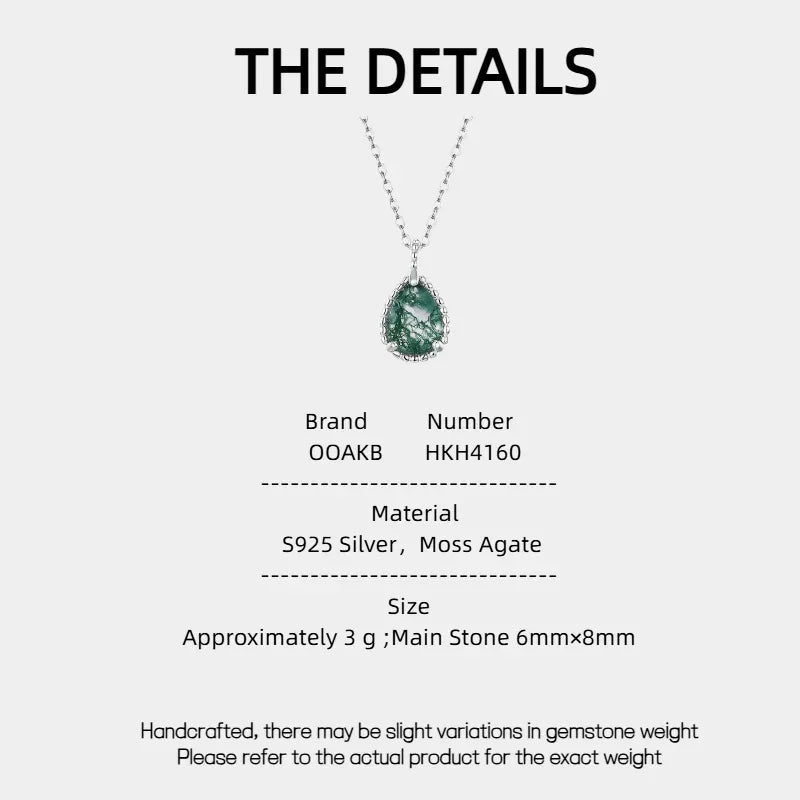 Teardrop Moss Agate Filigree Pendant Necklace — product specification card