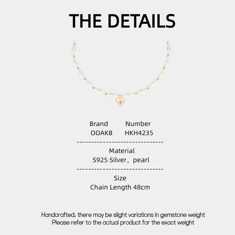Baroque Pearl Heart Pendant Necklace — specification card with material and size details