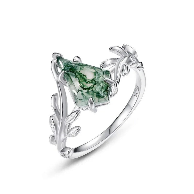 Olive Branch Geometric Moss Agate Ring — alternate front view 6