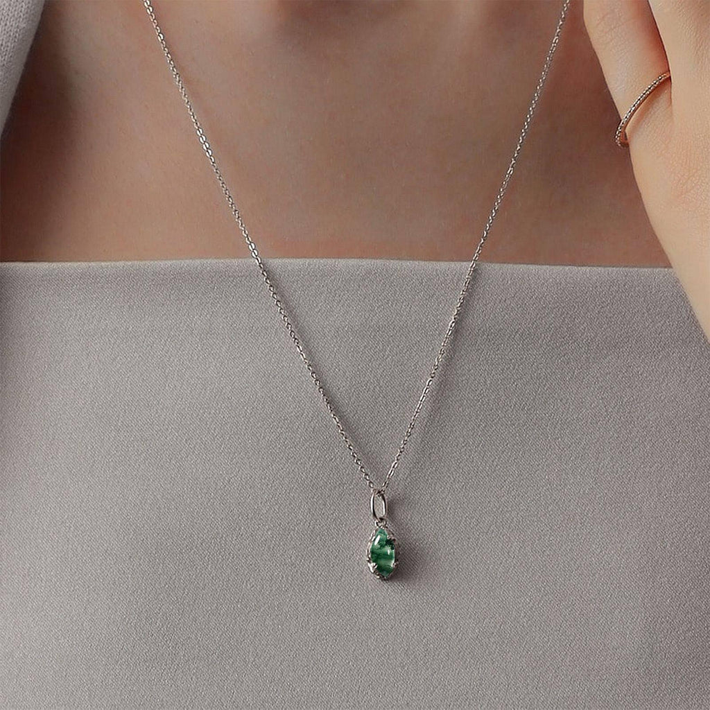 Olive Branch Minimalist Moss Agate Pendant — neckline scale view 2