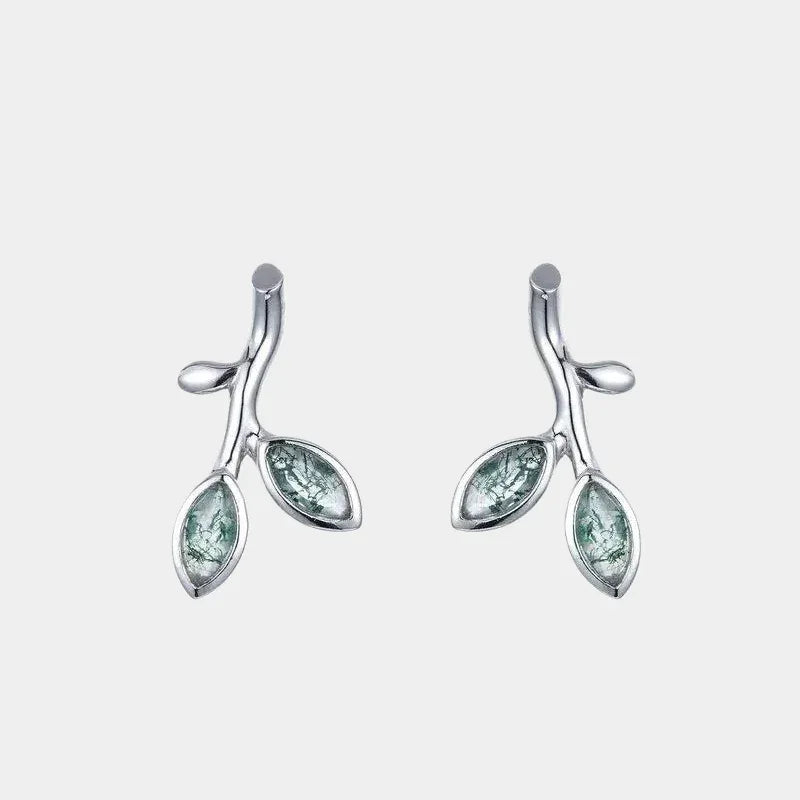 Olive Branch Moss Agate Earrings Unisex — front product view on a light background