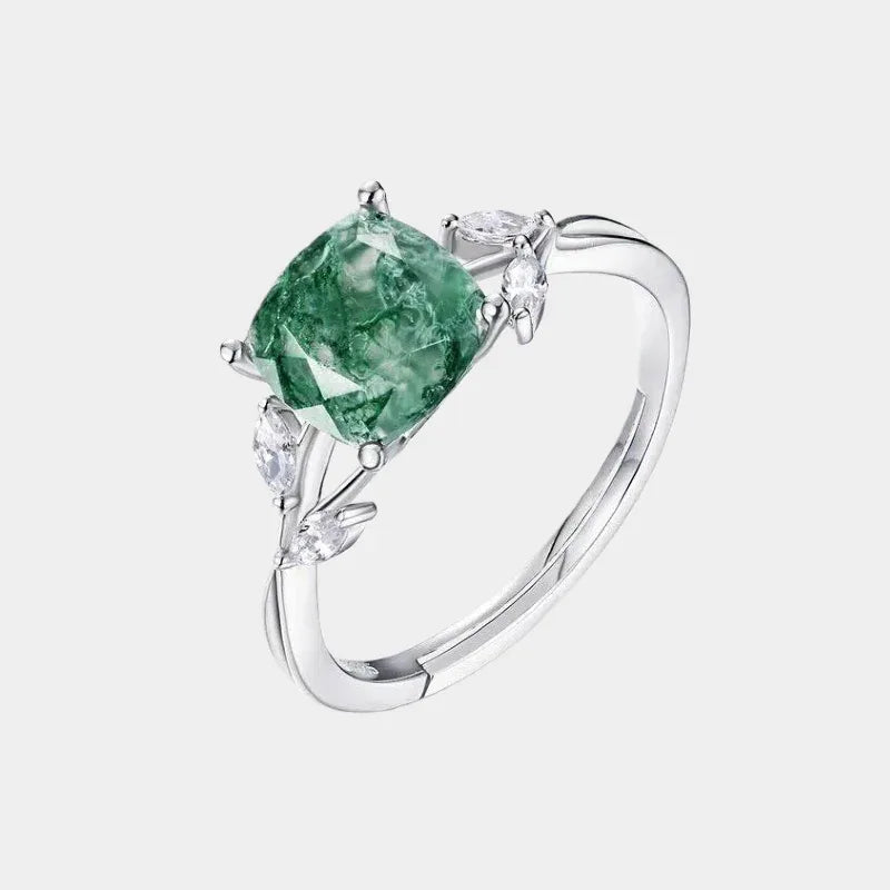 Olive Branch Moss Agate Ring — front product view on a light background