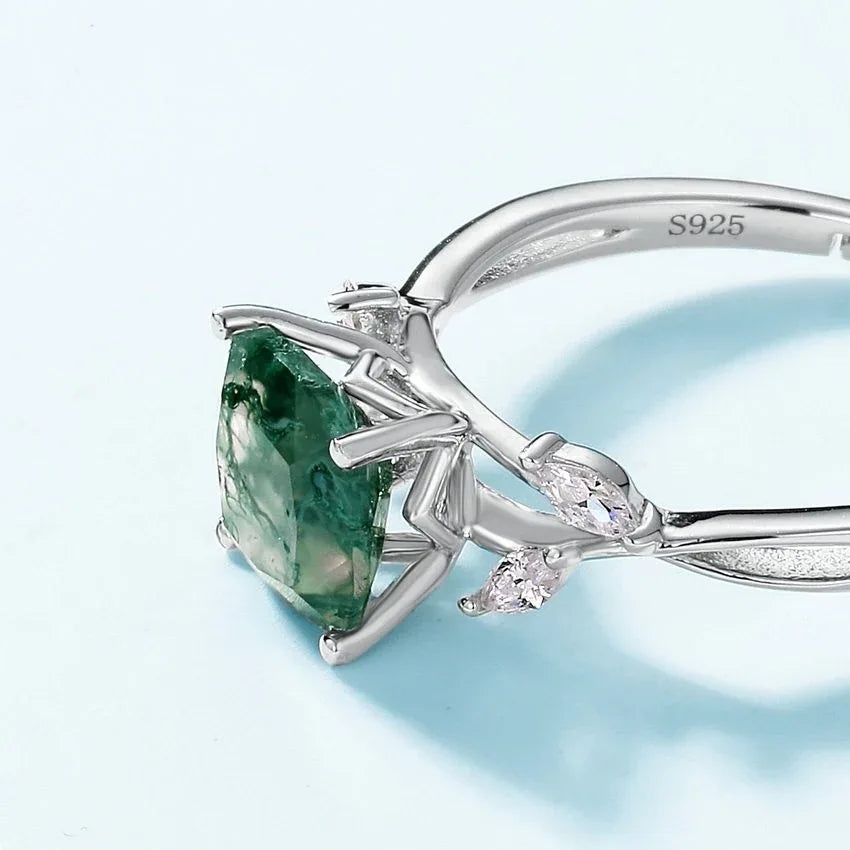 Olive Branch Moss Agate Ring — front setting detail 3