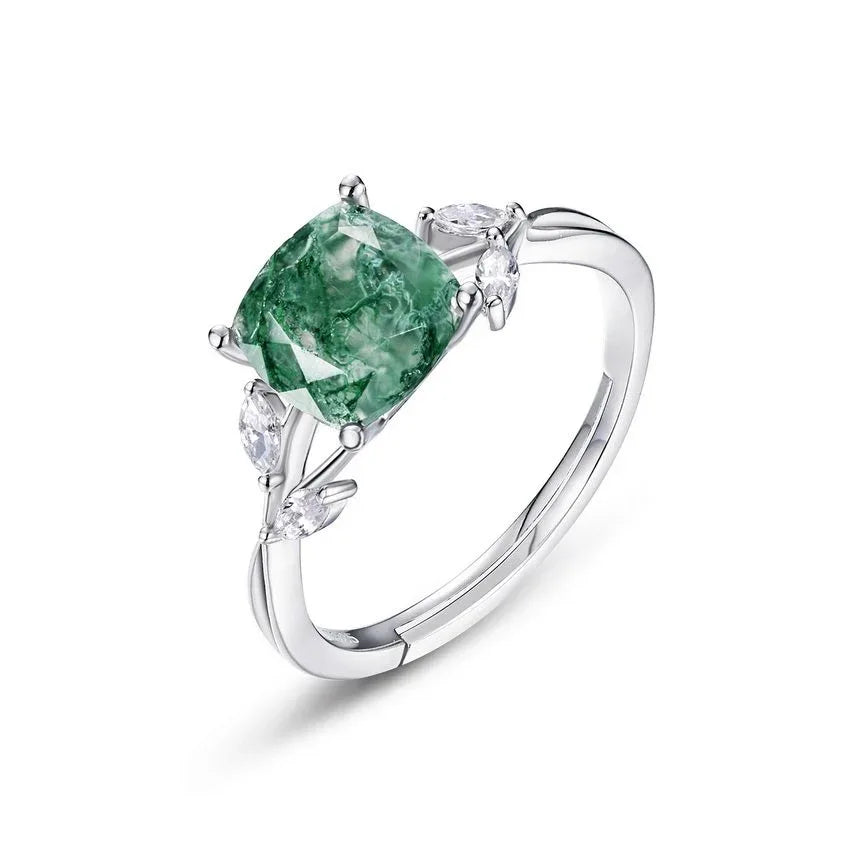 Olive Branch Moss Agate Ring — side profile and band detail 4
