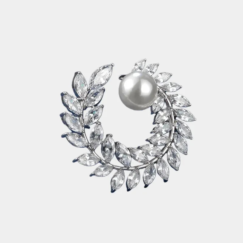 Pearl Olive Wreath Brooch — front view of open olive-wreath brooch