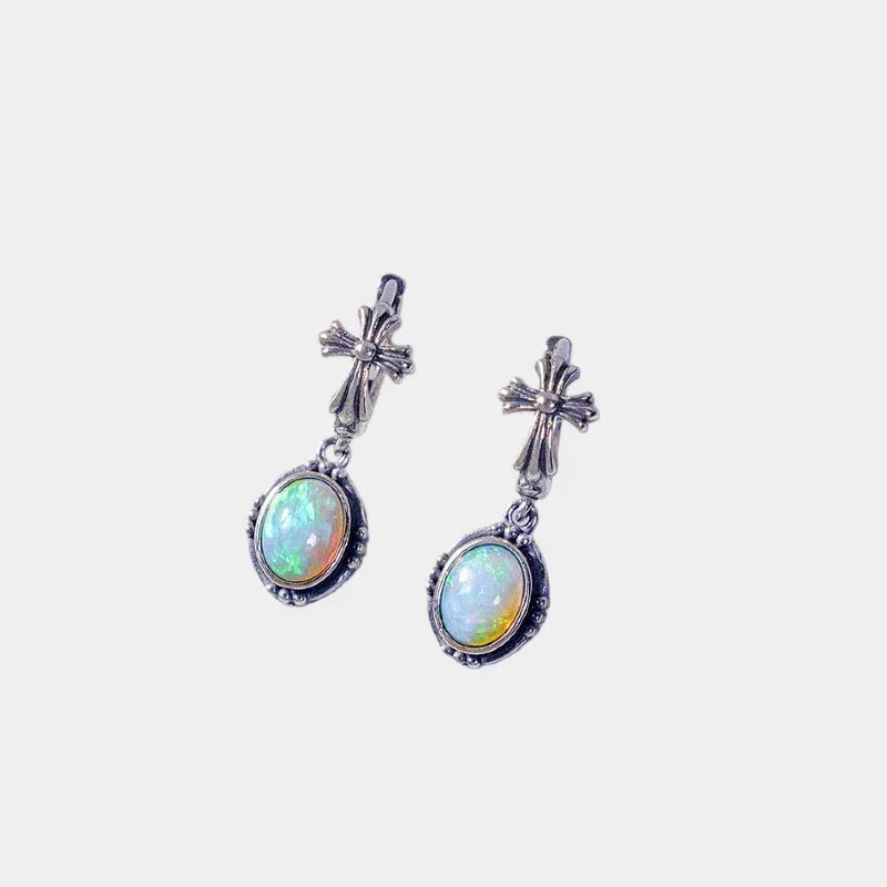 Opal Floral Drop Earrings front product view on a light background