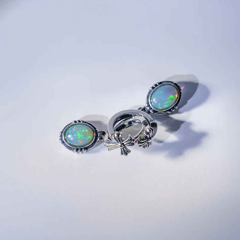 Opal Floral Drop Earrings side profile view