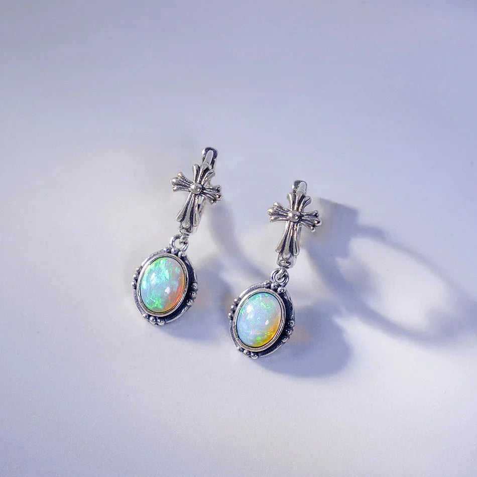 Opal Floral Drop Earrings top setting detail