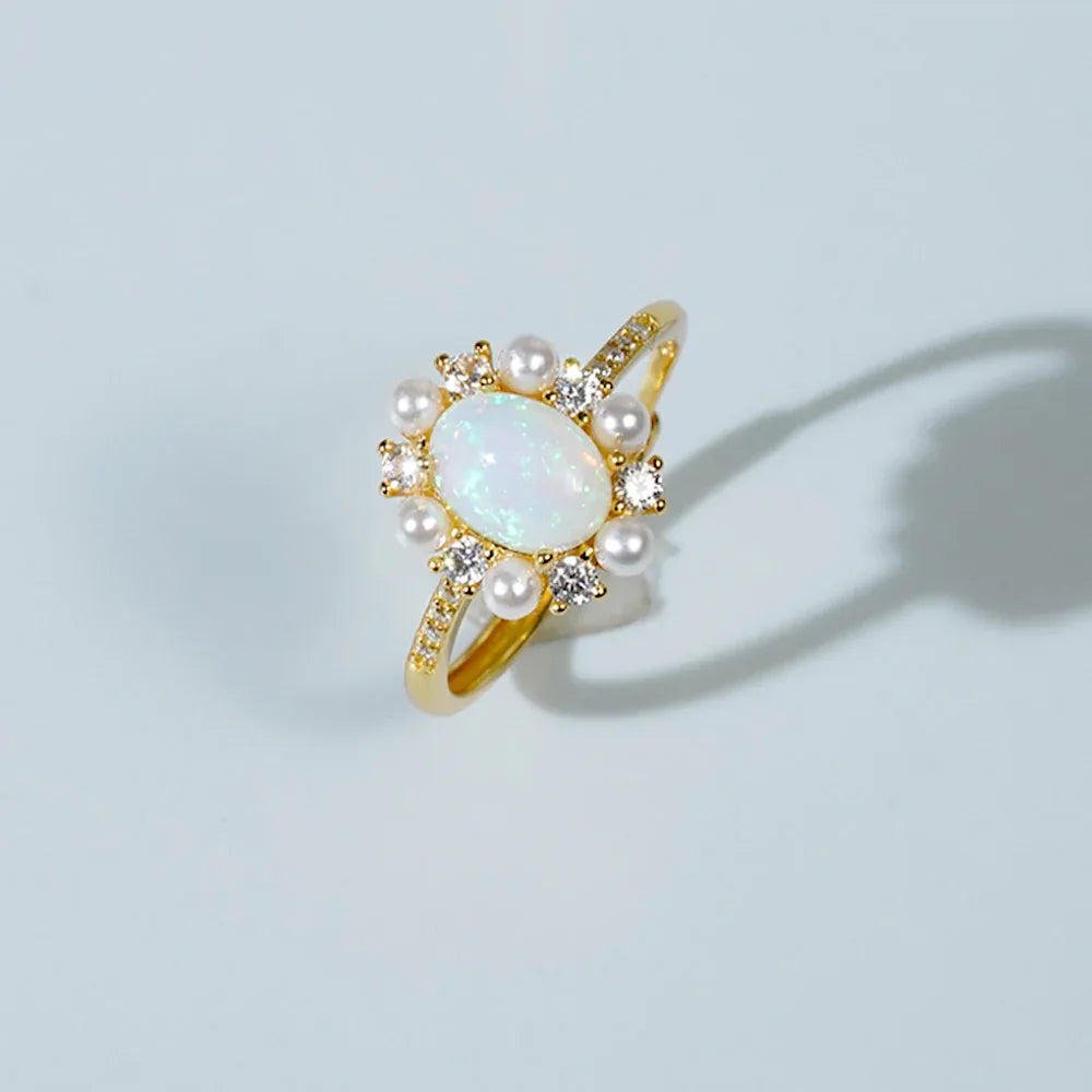 Opal Floral Halo Adjustable Ring side profile view