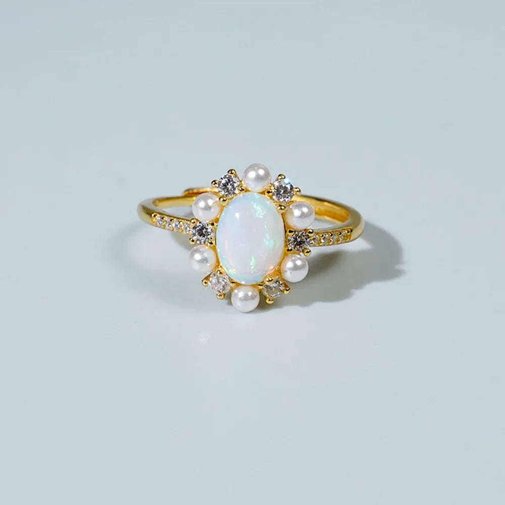 Opal Floral Halo Adjustable Ring top setting detail