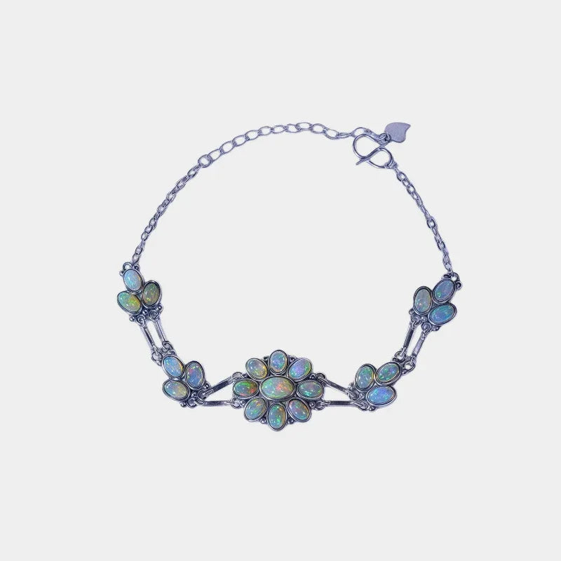 Opal Floral Station Bracelet full bracelet view on a light background