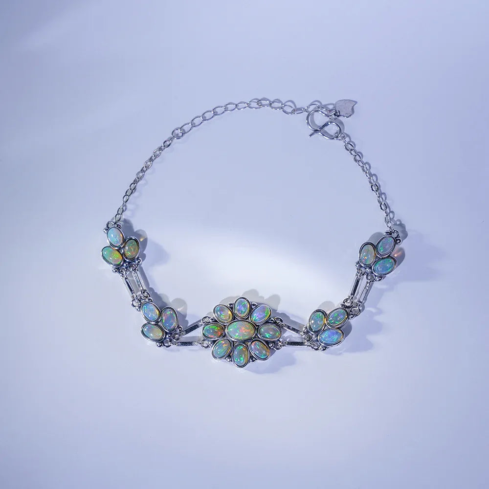 Opal Floral Station Bracelet worn on the wrist from another angle
