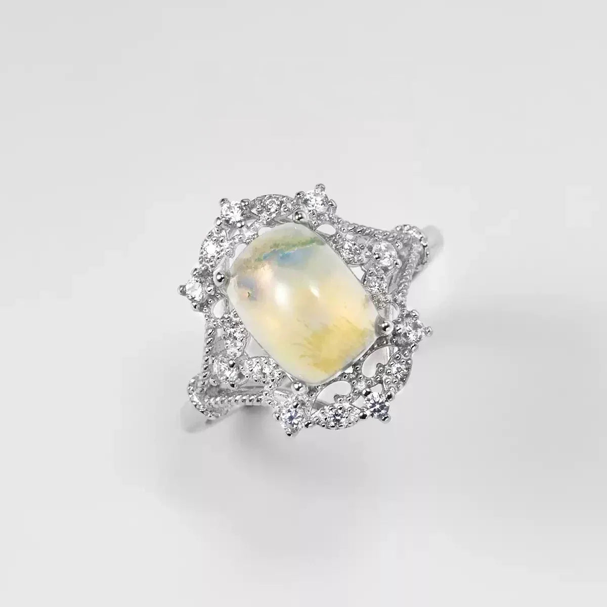 Opal Ornate Halo Adjustable Ring angled product view