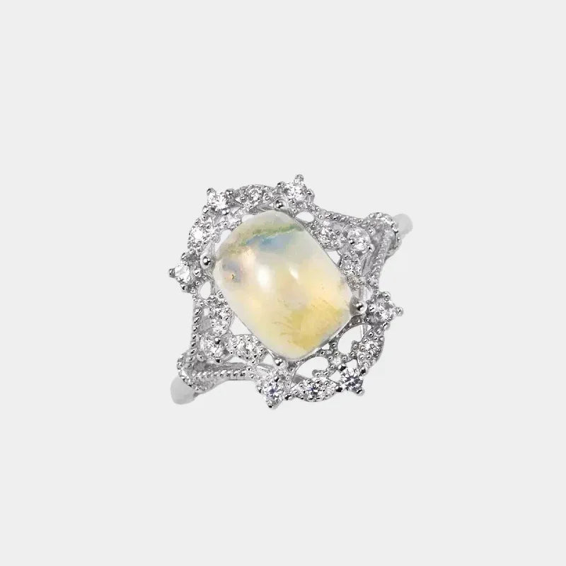 Opal Ornate Halo Adjustable Ring front product view on a light background