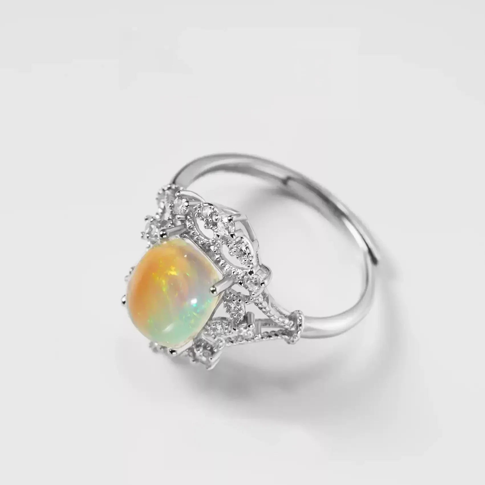 Opal Ornate Halo Adjustable Ring side profile view