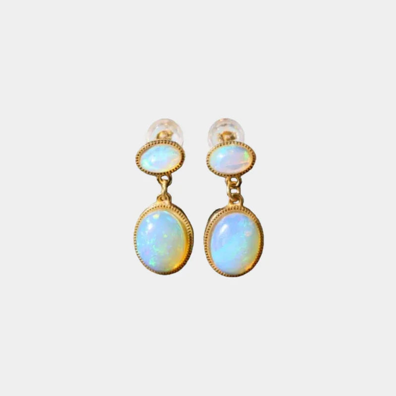 Opal Oval Drop Earrings with Round Studs front product view on a light background