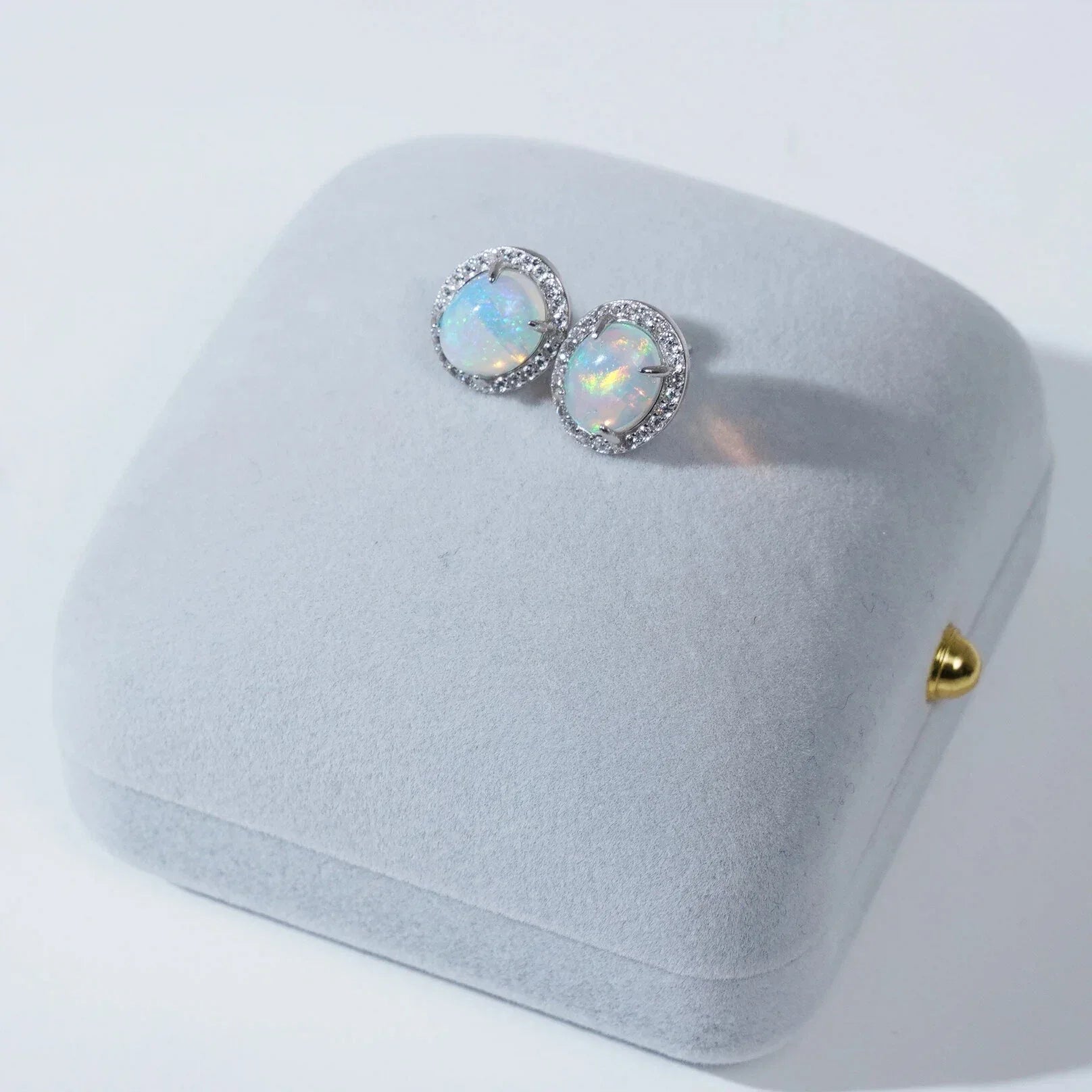 Opal Round Halo Stud Earrings top setting detail