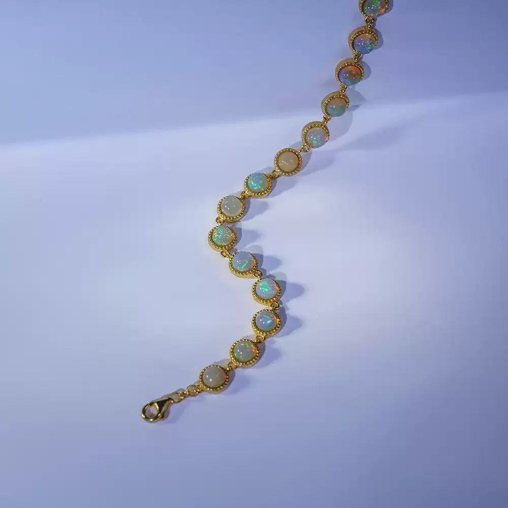 Opal Round Station Bracelet worn on the wrist from another angle