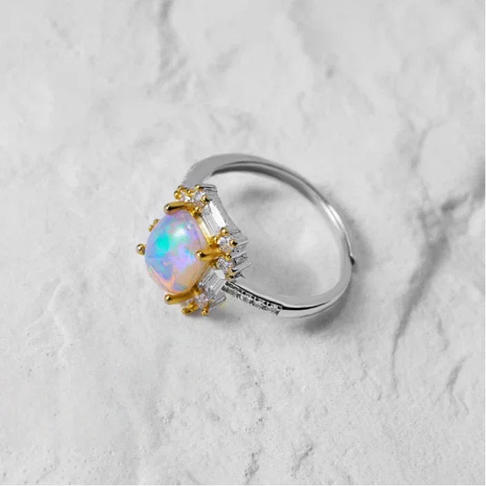 Opal Two-Tone Floral Halo Adjustable Ring angled product view