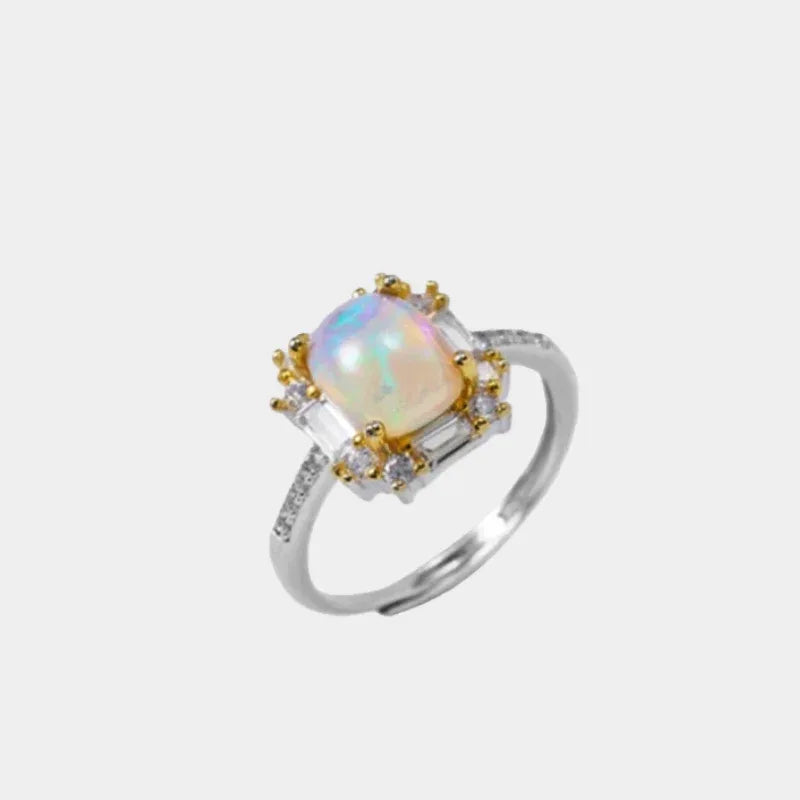 Opal Two-Tone Floral Halo Adjustable Ring front product view on a light background