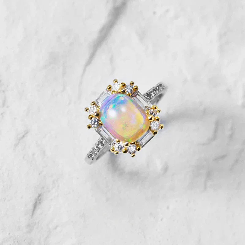 Opal Two-Tone Floral Halo Adjustable Ring side profile view
