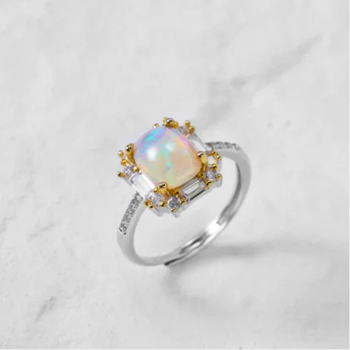 Opal Two-Tone Floral Halo Adjustable Ring top setting detail