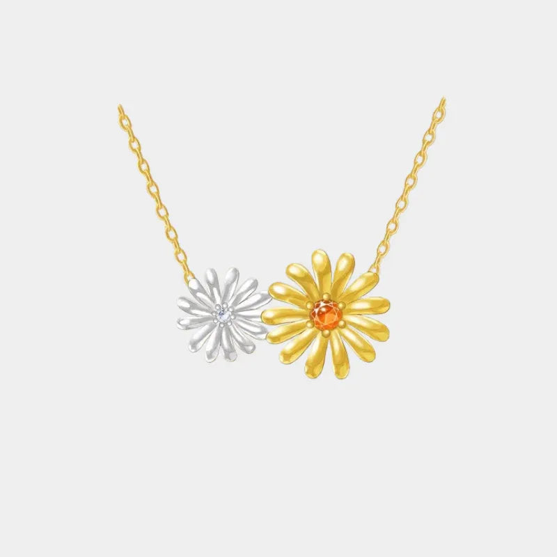 Orange Garnet Two-Tone Floral Necklace full necklace view on a light background