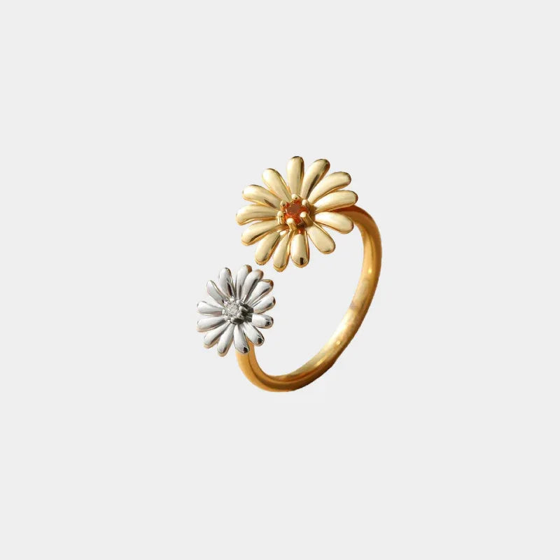 Orange Garnet Two-Tone Floral Open Ring front product view on a light background