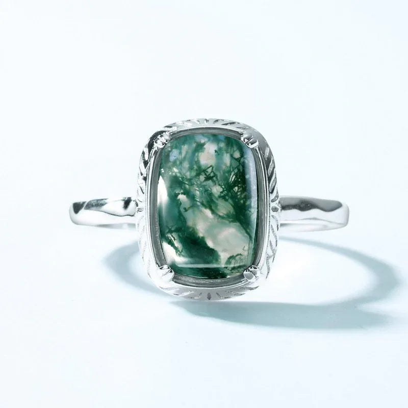 Original Design Moss Agate Open Ring — front setting detail 3
