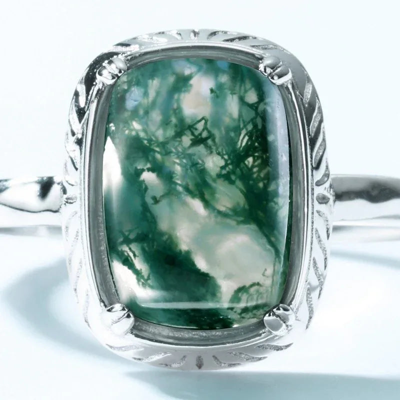 Original Design Moss Agate Open Ring — side profile and band detail 4