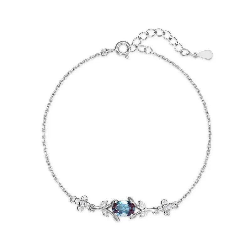 Oval Alexandrite station bracelet with clear accents, alternate full product view on a white background