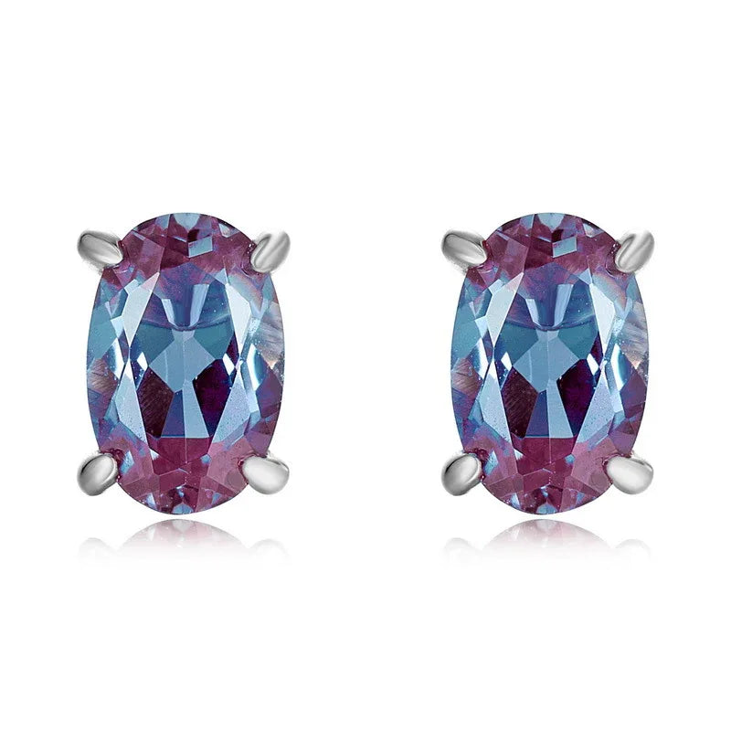 Oval Alexandrite stud earrings, alternate front product view on a white background