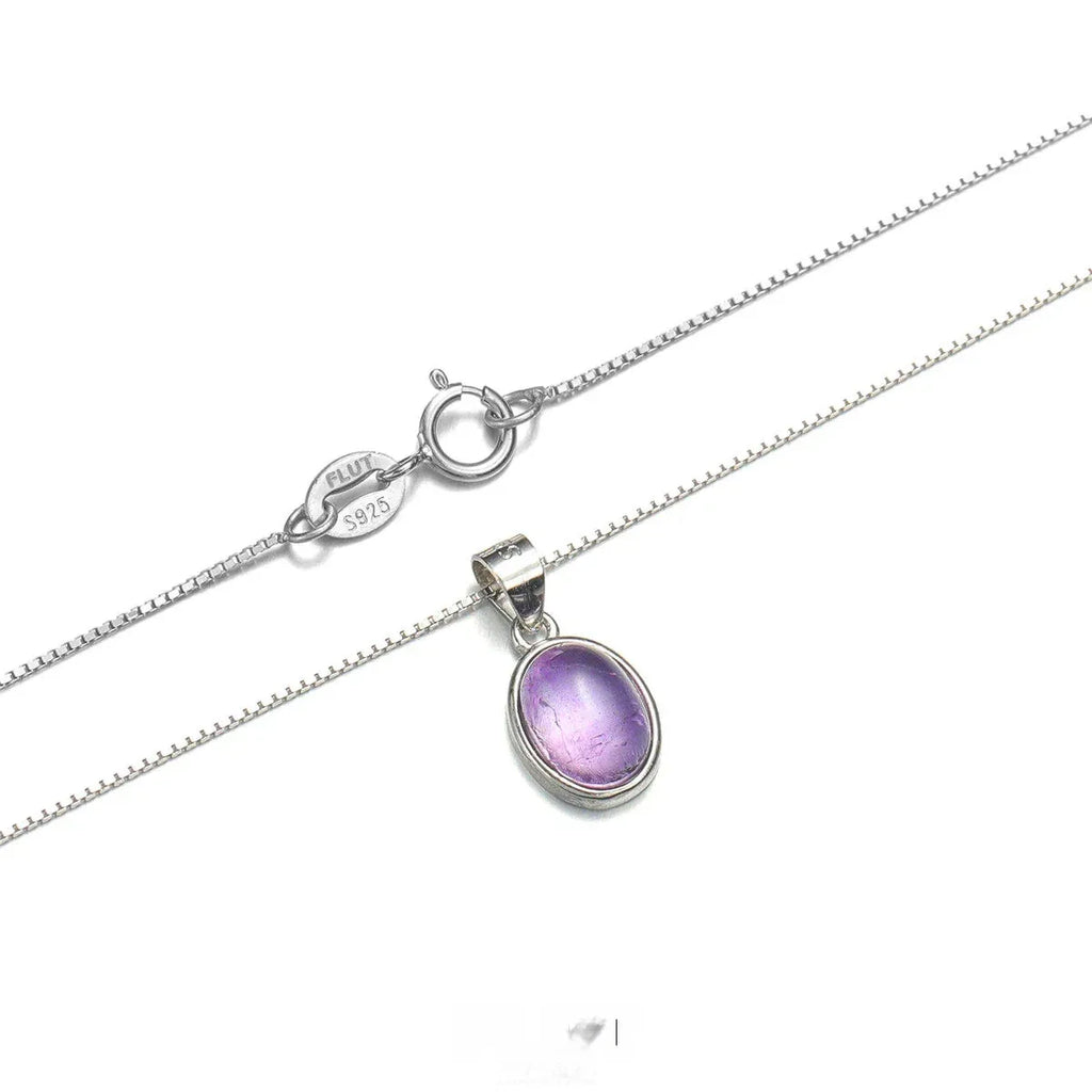 oval amethyst cabochon necklace front pendant view on a white background