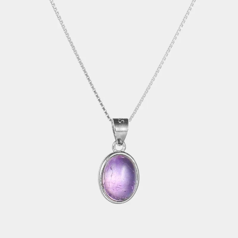 oval amethyst cabochon necklace front product view on a white background