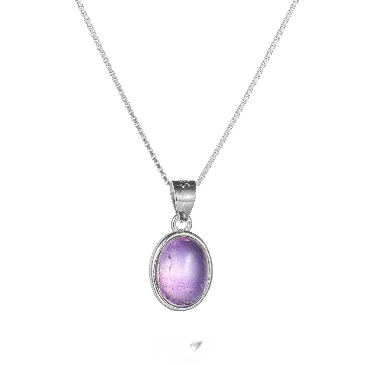 oval amethyst cabochon necklace second neckline view in soft light